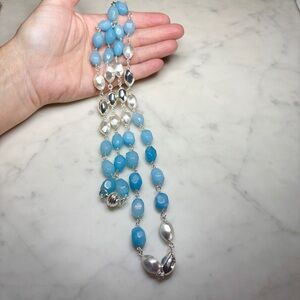 Italian Silver 24" Magnetic Blue Quartzite B ead Necklace